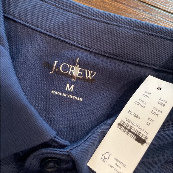 NWT J.Crew Men's Sz M Performance Piqué Polo Shirt Evening Sky Navy Blue - Picture 3 of 9